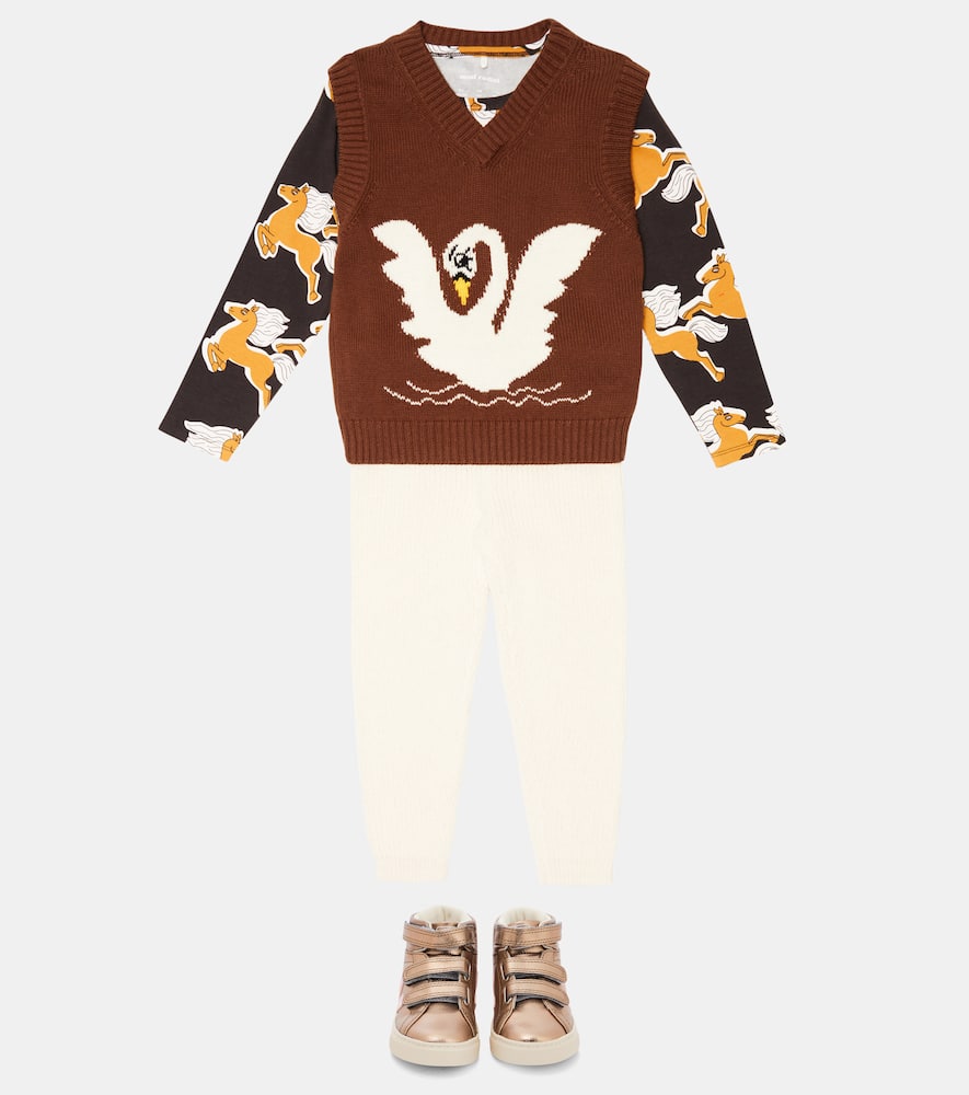 Mini Rodini Intarsia Wool Vest In Brown