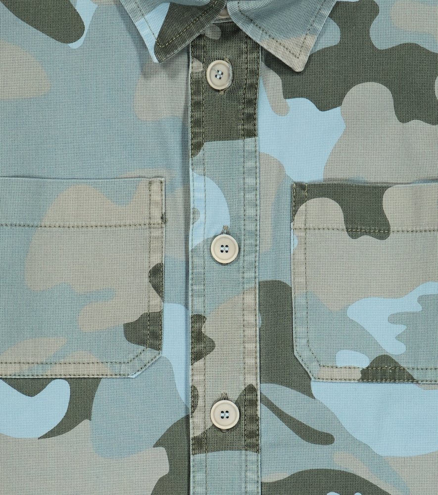 Shop Il Gufo Camouflage Cotton-blend Jacket In Powder Blue