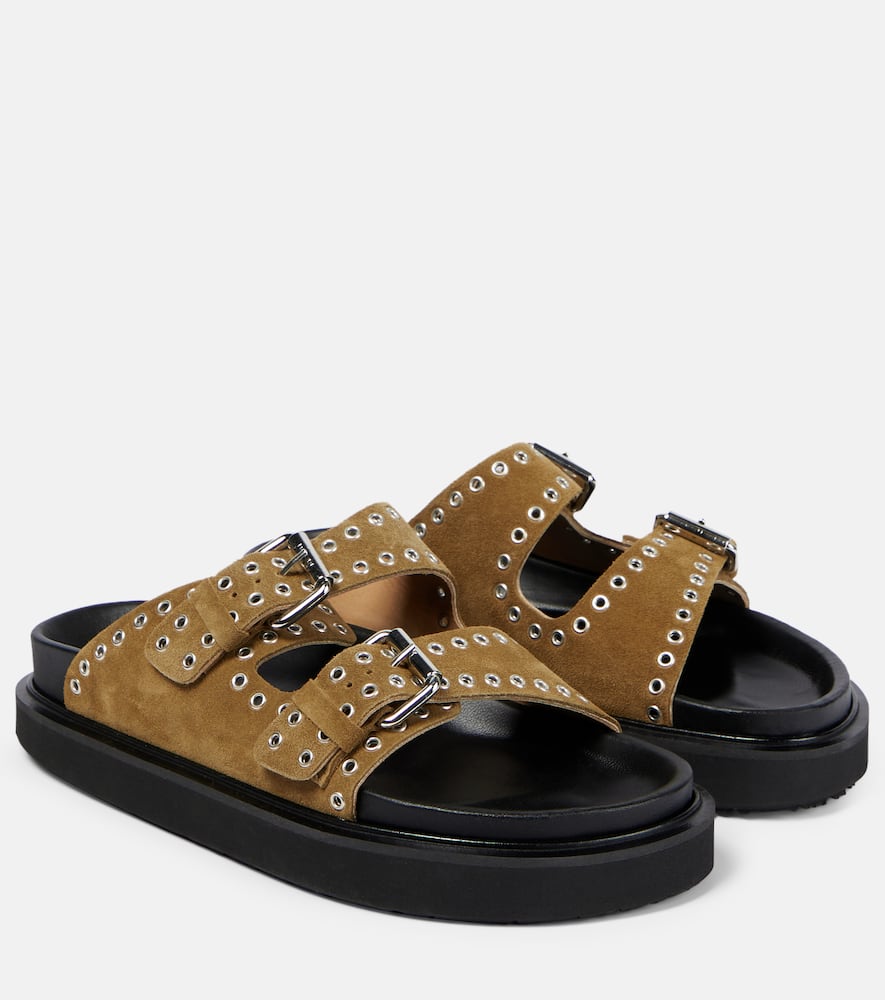 Isabel Marant Lennyo Studded Suede Flat Sandals In Brown