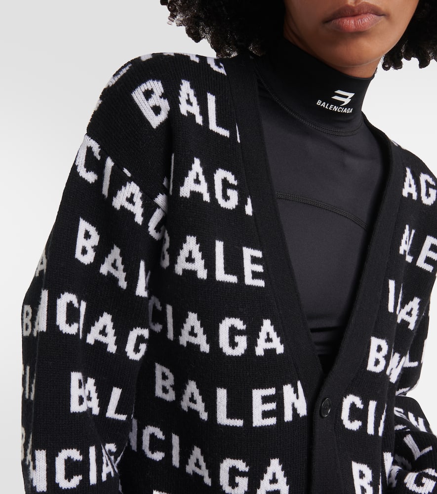 Shop Balenciaga Logo Jacquard Wool-blend Cardigan In Multicoloured