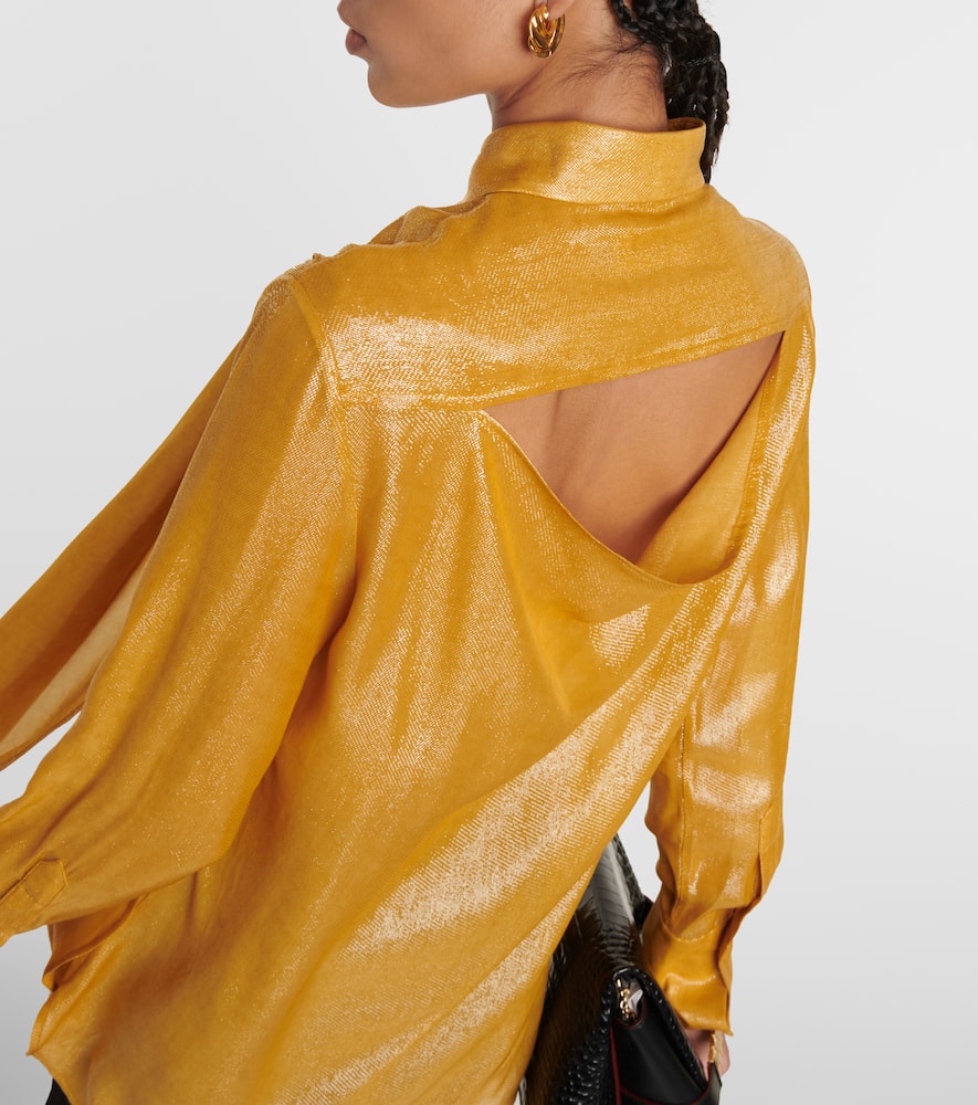 Shop Victoria Beckham Draped Tie-neck Lamé Blouse In Yellow