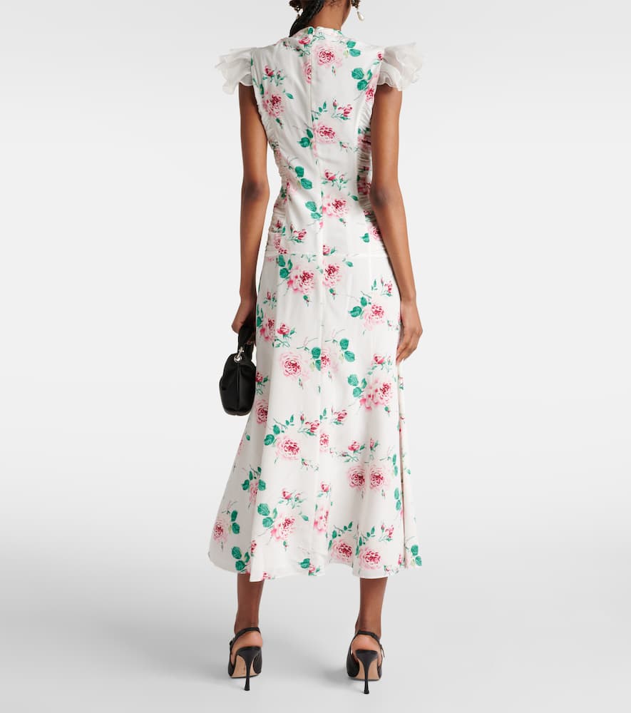 Alessandra Rich Bow-detailed Embellished Organza-trimmed Floral-print Silk Midi Dress In White