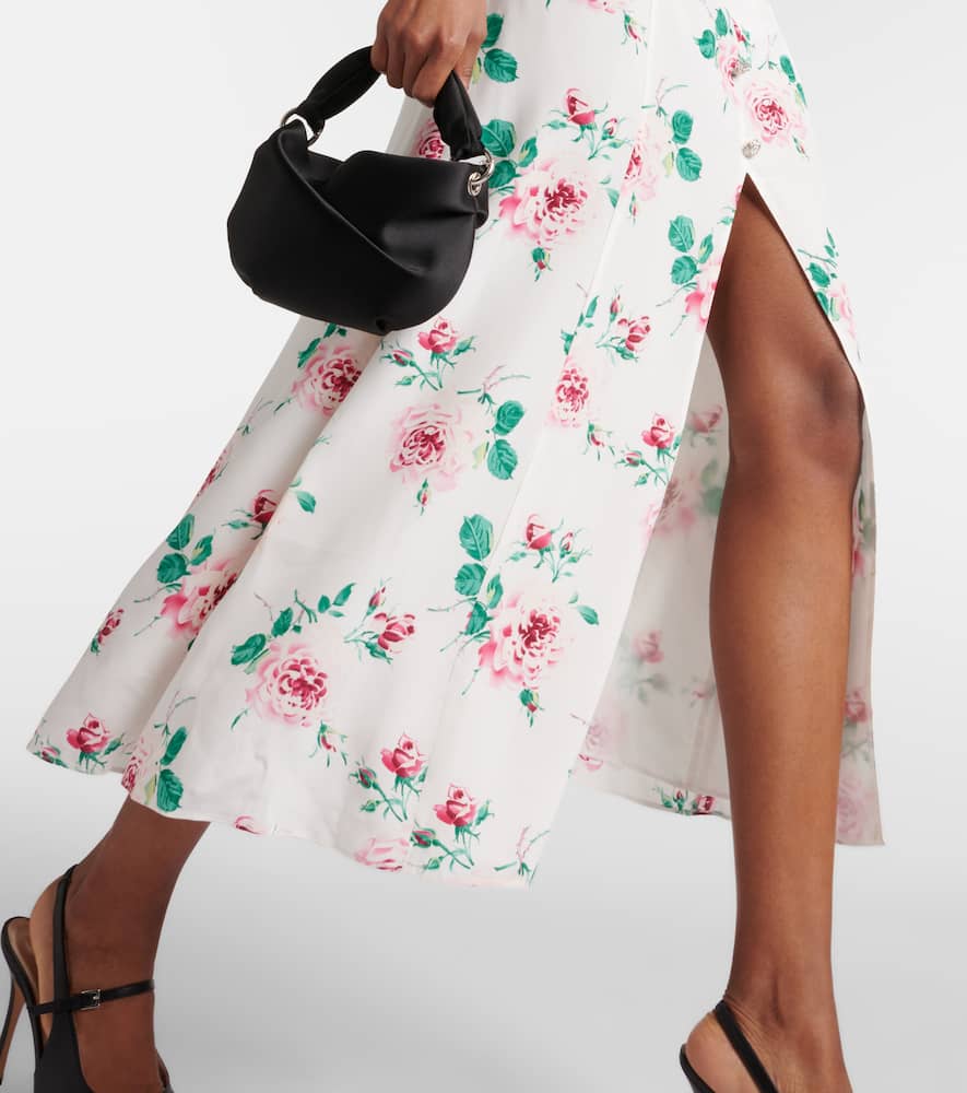 Alessandra Rich Bow-detailed Embellished Organza-trimmed Floral-print Silk Midi Dress In White