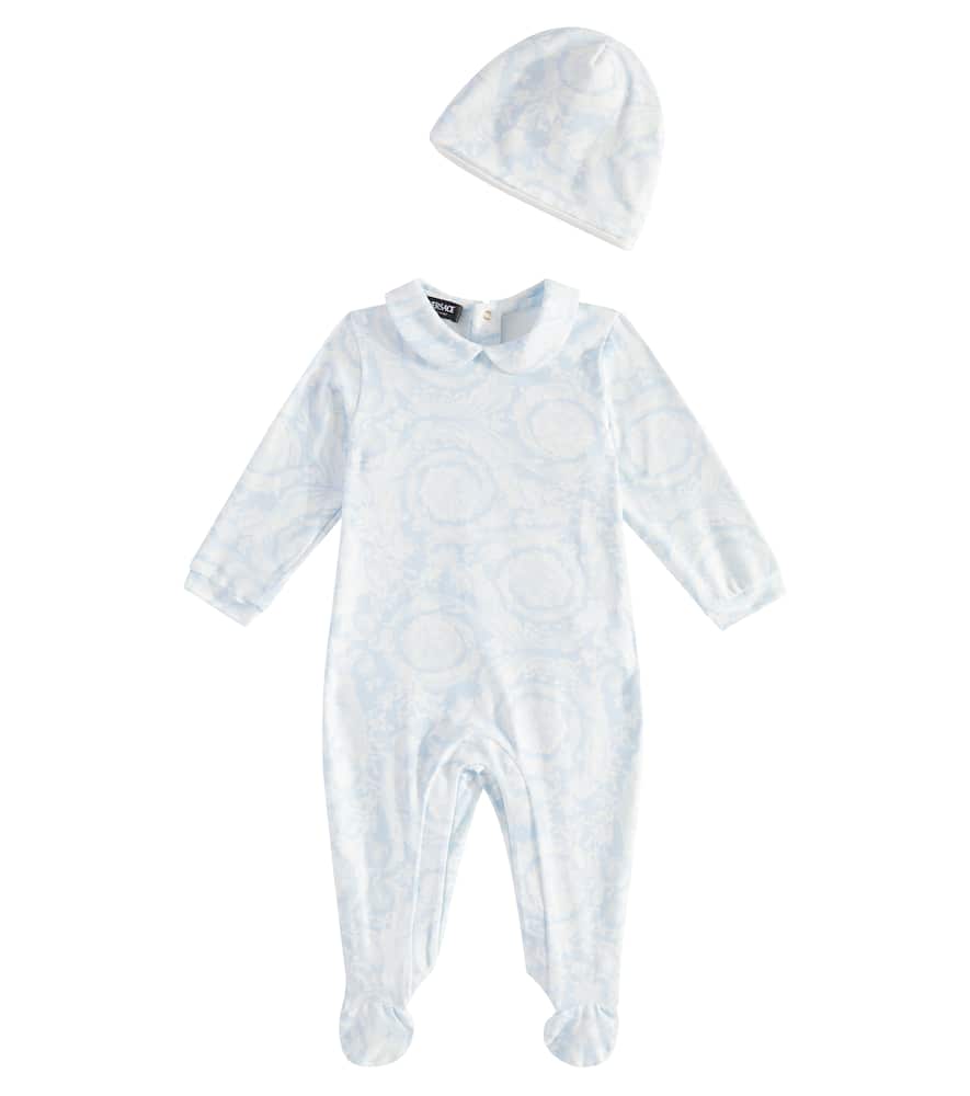 Versace Kids Baby Barocco cotton-blend onesie and beanie set