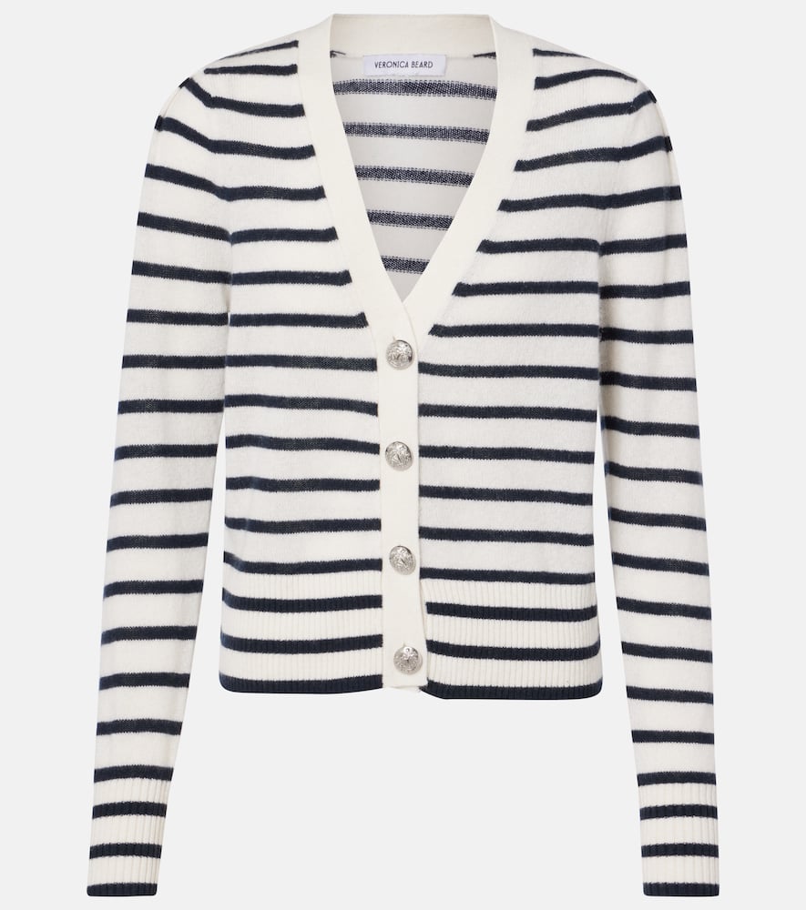 Veronica Beard Solene Gestreifter Cardigan Aus Kaschmir In White