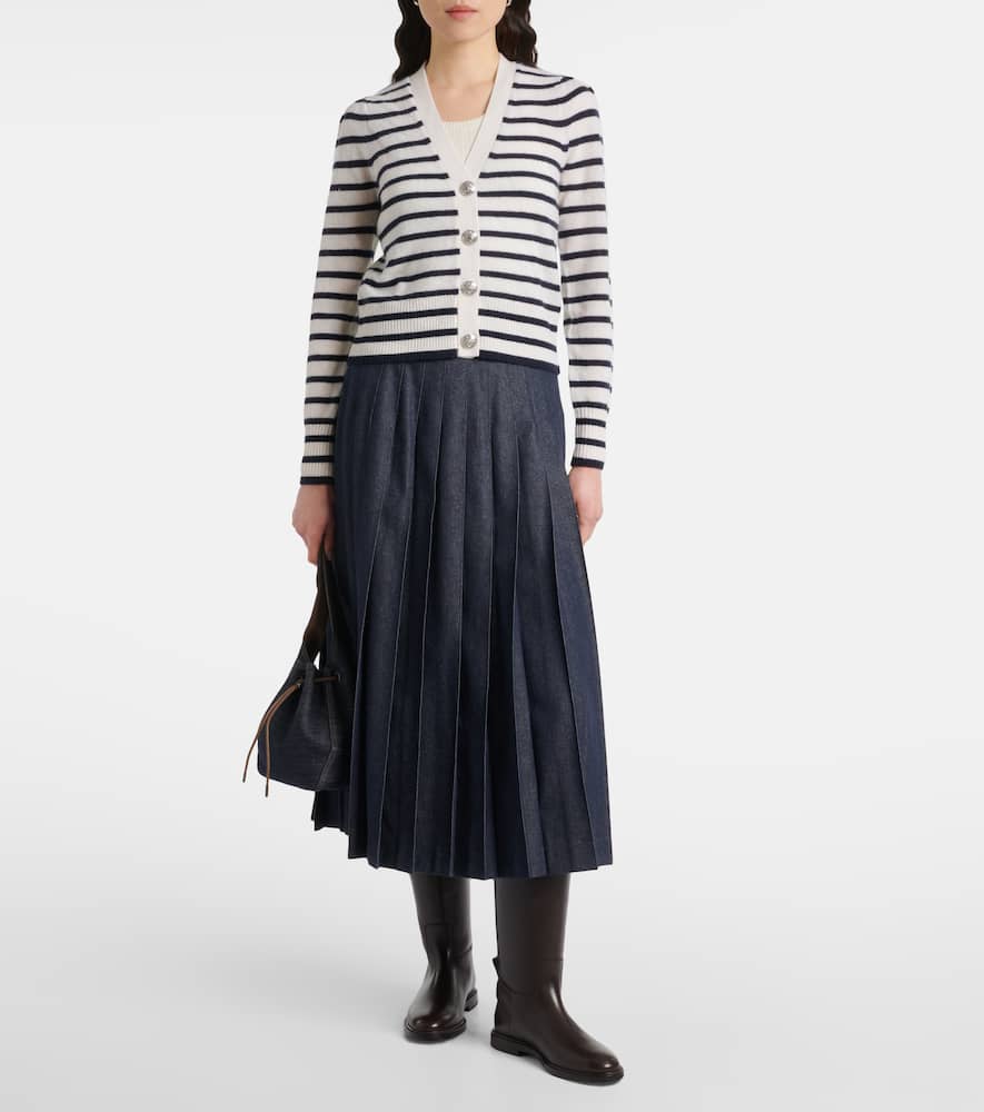 Veronica Beard Solene Gestreifter Cardigan Aus Kaschmir In White