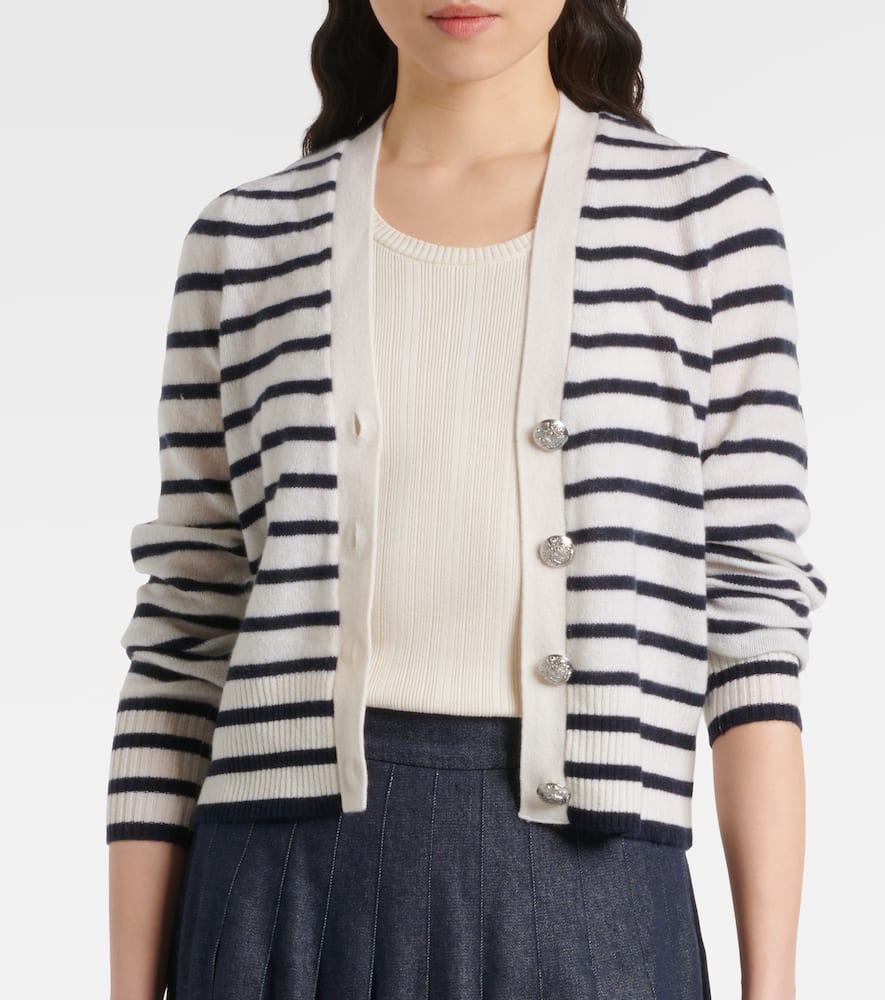 Veronica Beard Solene Gestreifter Cardigan Aus Kaschmir In White
