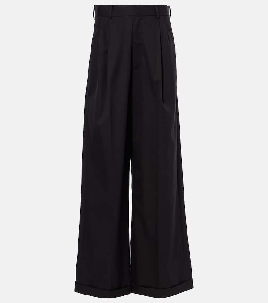 Pleated cotton and silk wide-leg pants