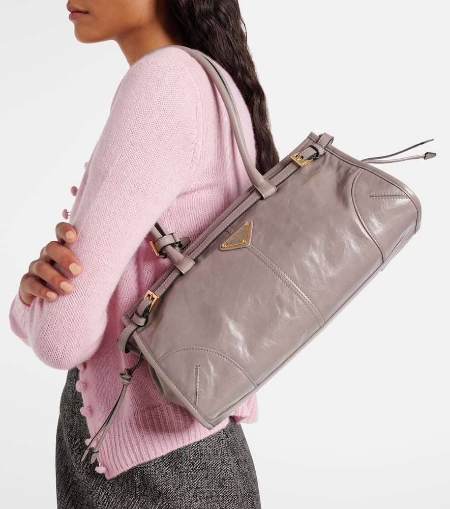 Prada Medium Leather Shoulder Bag In Grey