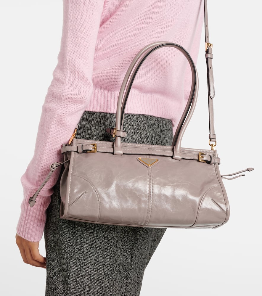Prada Medium Leather Shoulder Bag In Grey