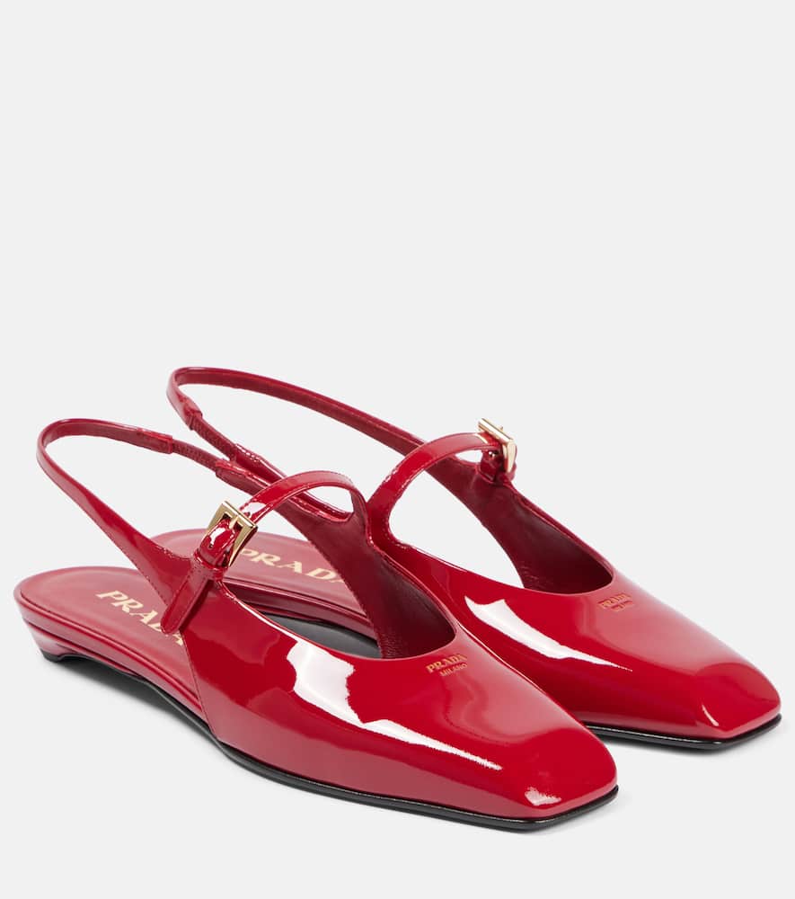 Prada Patent Leather Slingback Flats In Rot