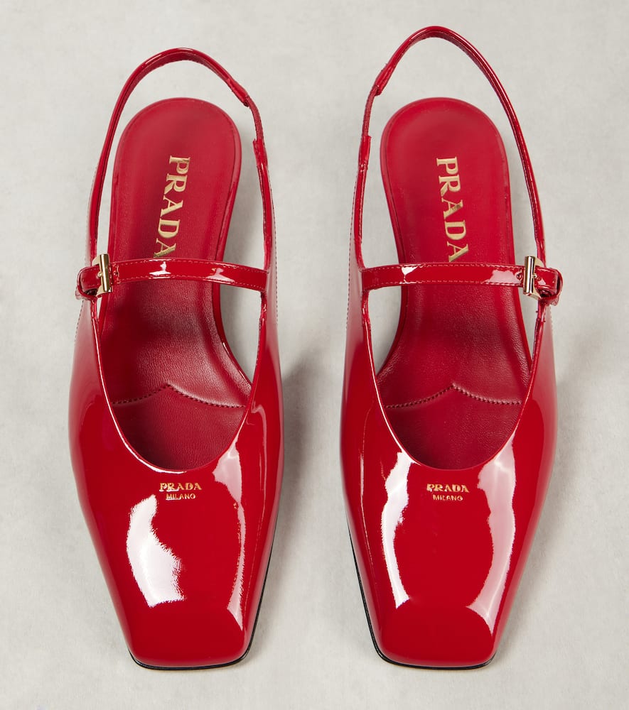 Prada Patent Leather Slingback Flats In Rot