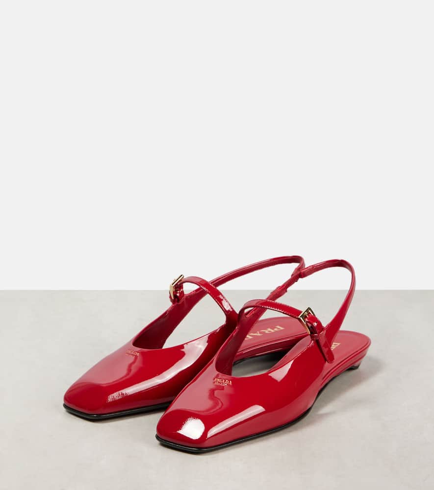 Prada Patent Leather Slingback Flats In Rot