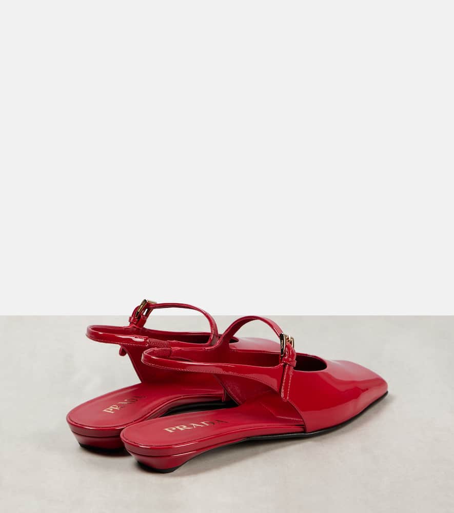Prada Patent Leather Slingback Flats In Rot