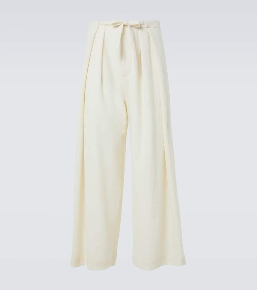 King & Tuckfield Deep Fold Wool Wide-leg Pants In Neutrals
