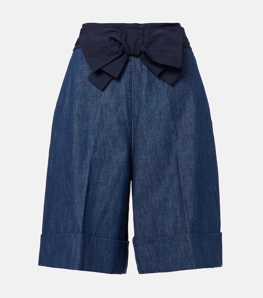 Valentino Mujer Azul Bermudas De Chambray De Algodón Con Lazo- Mytheresa