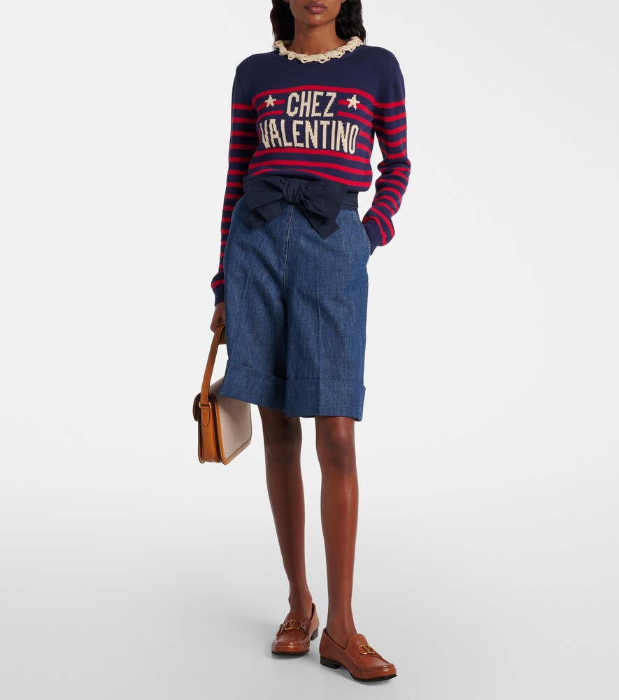 Valentino Bow-detail chambray Bermuda shorts