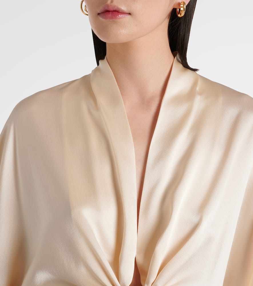 The Sei Cropped Silk Satin Wrap Blouse
