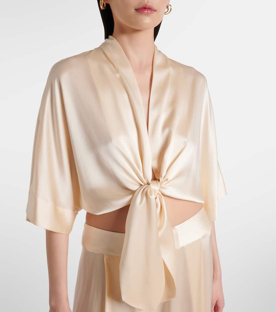 The Sei Cropped Silk Satin Wrap Blouse