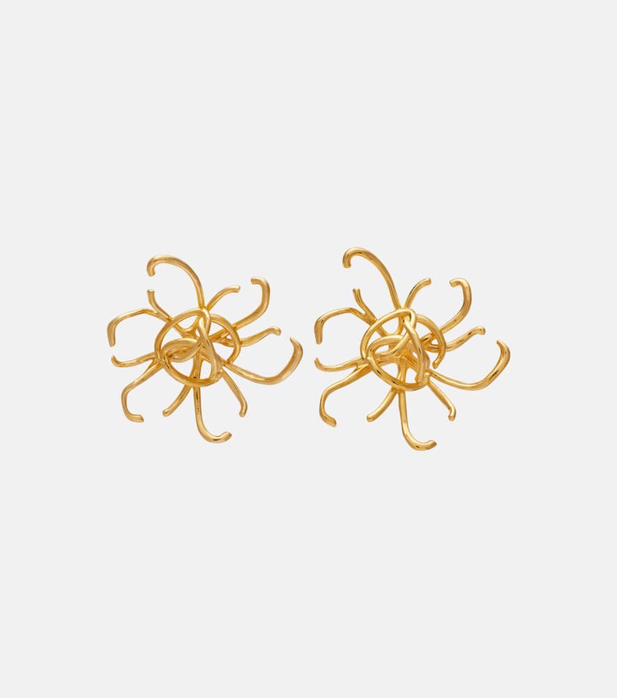 Oscar De La Renta Wire Flower Earrings In Gold