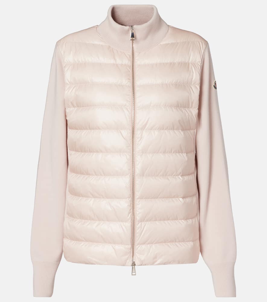 Moncler Down-paneled Virgin Wool Cardigan In Pink