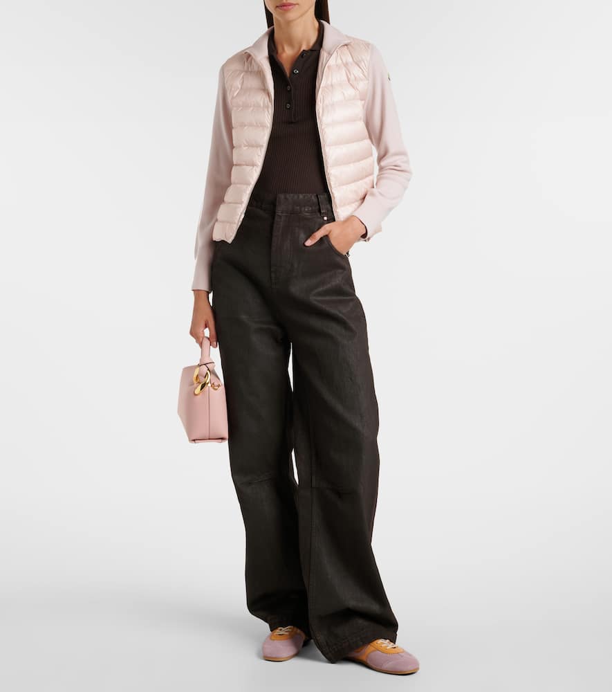 Moncler Down-paneled Virgin Wool Cardigan In Pink