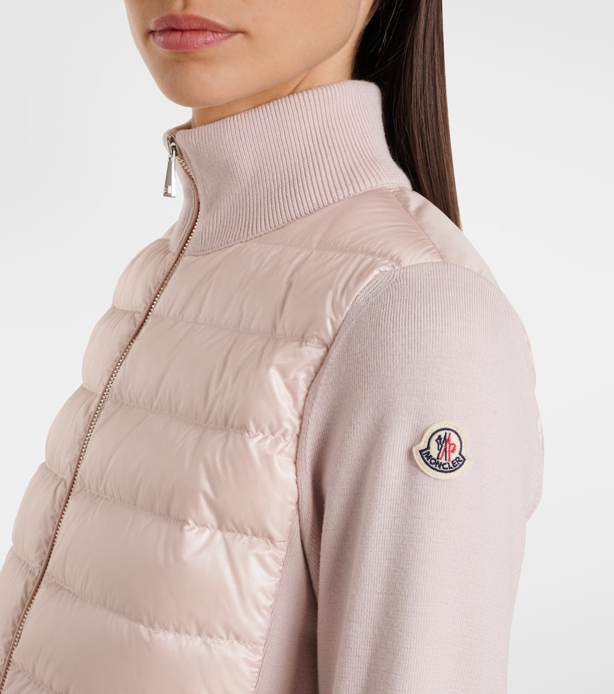 Moncler Down-paneled Virgin Wool Cardigan In Pink