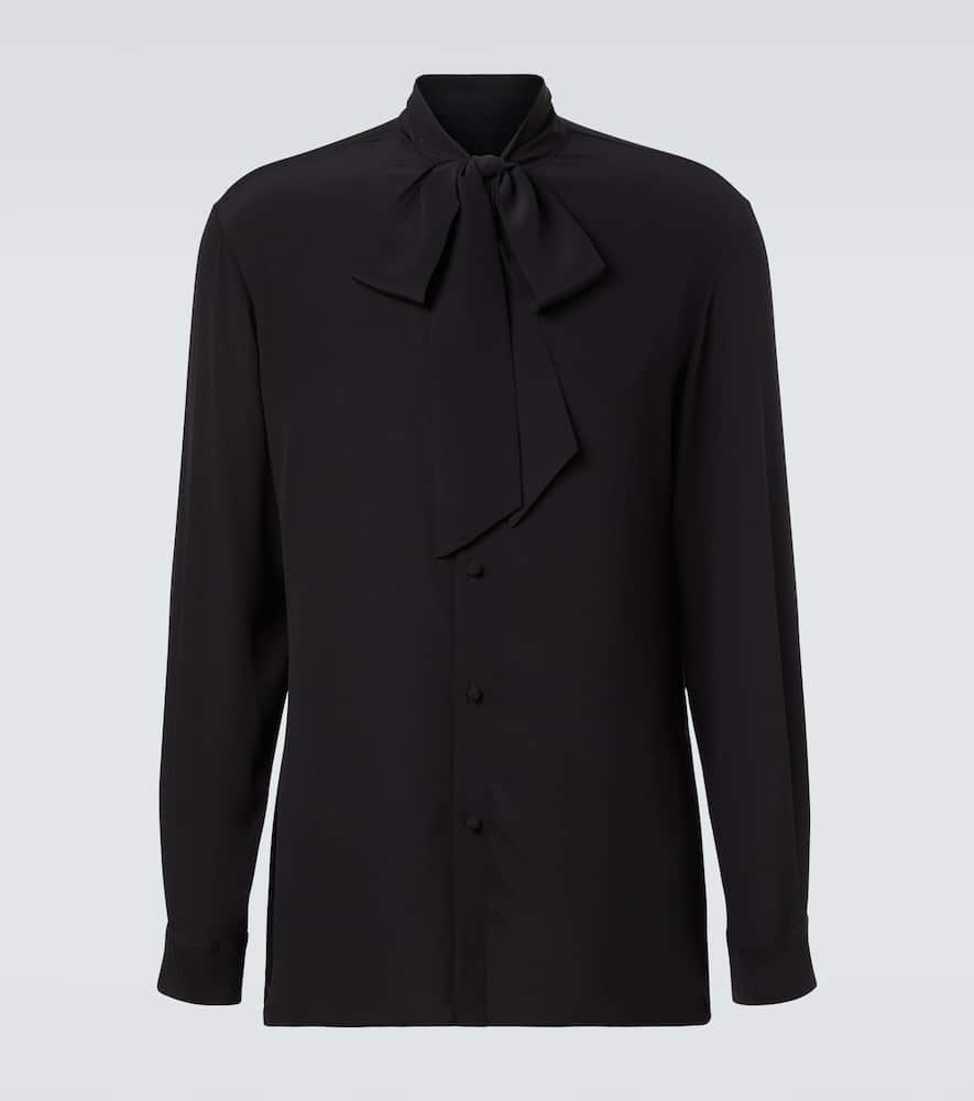 Valentino Tie-neck Silk Crêpe De Chine Shirt In Black