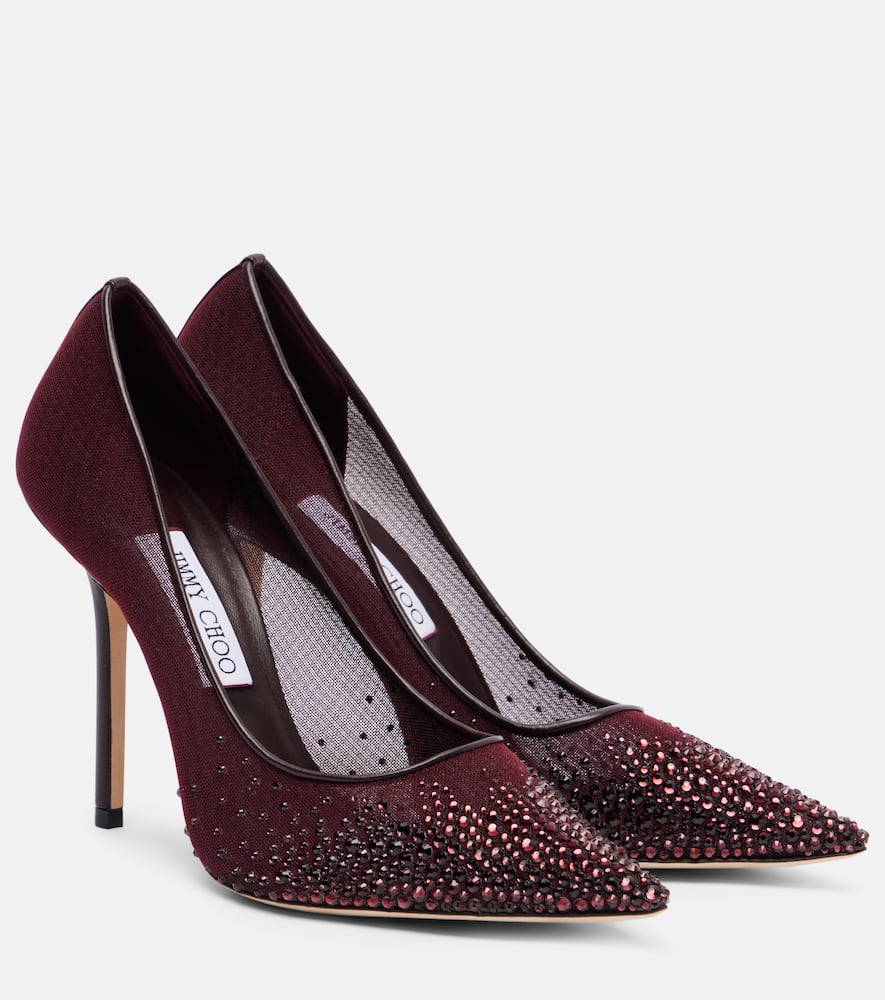 Jimmy Choo Love 100 Crystal-embellished Pumps In Burgundy