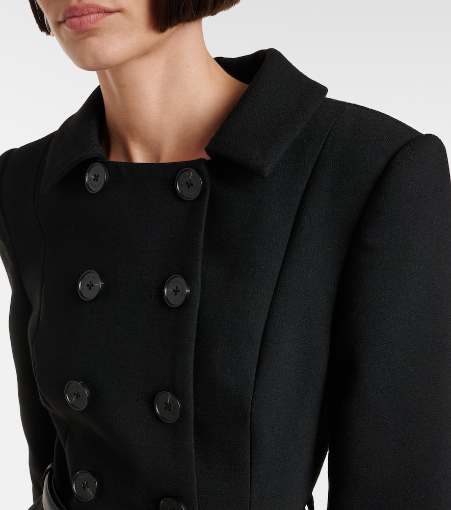 Self-portrait Belted Faux Fur-trimmed Minidress In Black