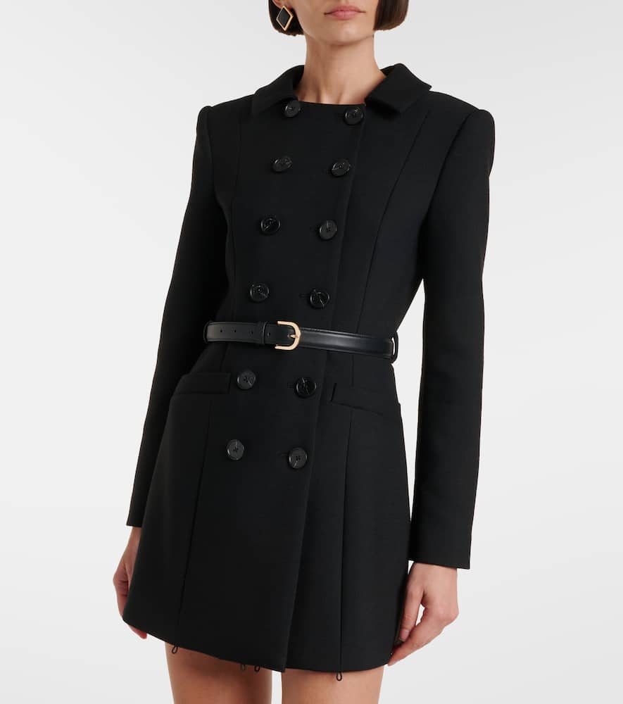 Self-portrait Belted Faux Fur-trimmed Minidress In Black