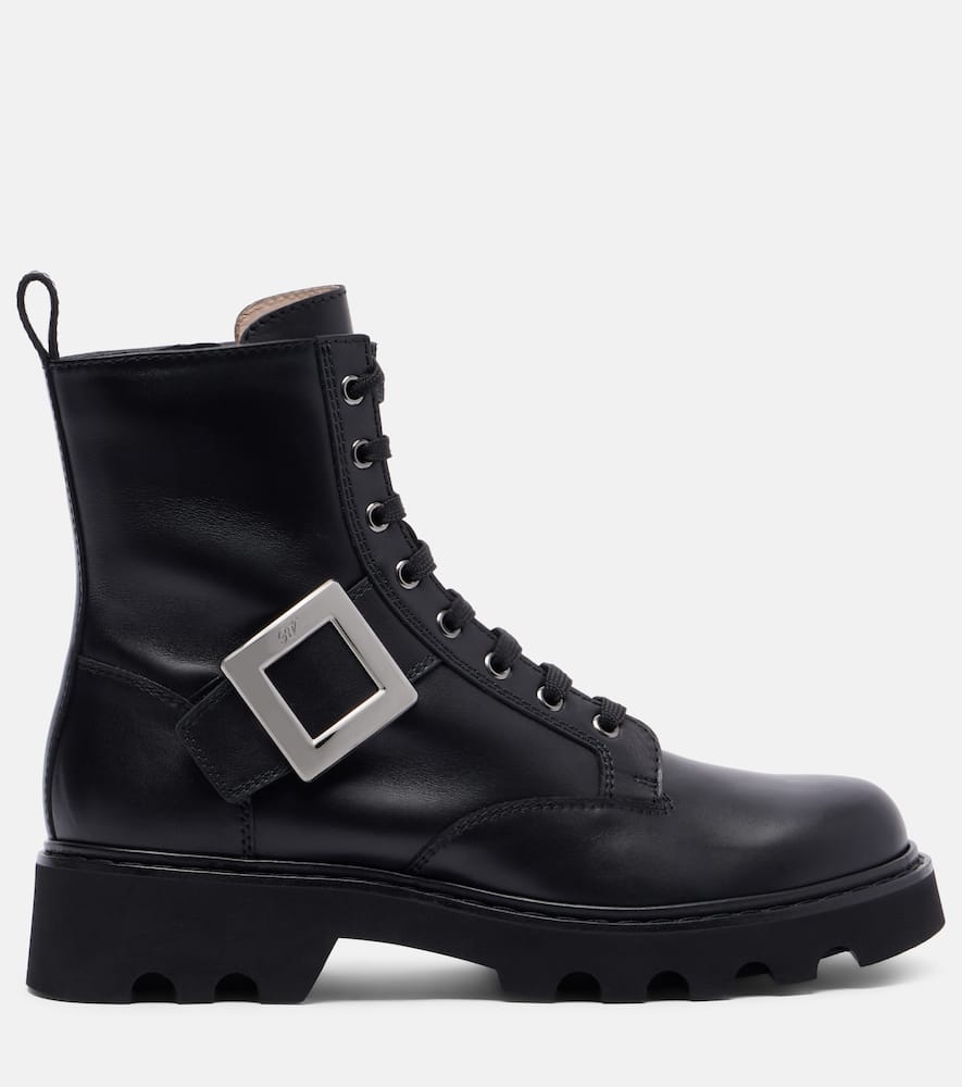 Roger Vivier Strap Buckle Leather Boots With Round Toe In Black