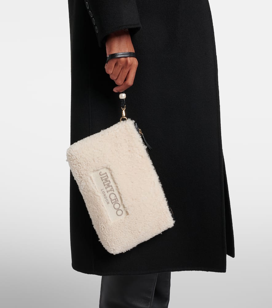Jimmy Choo Logo Shearling Pouch With Strap In White