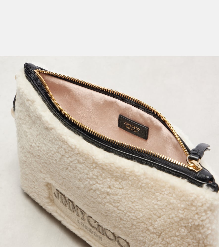 Jimmy Choo Logo Shearling Pouch With Strap In White