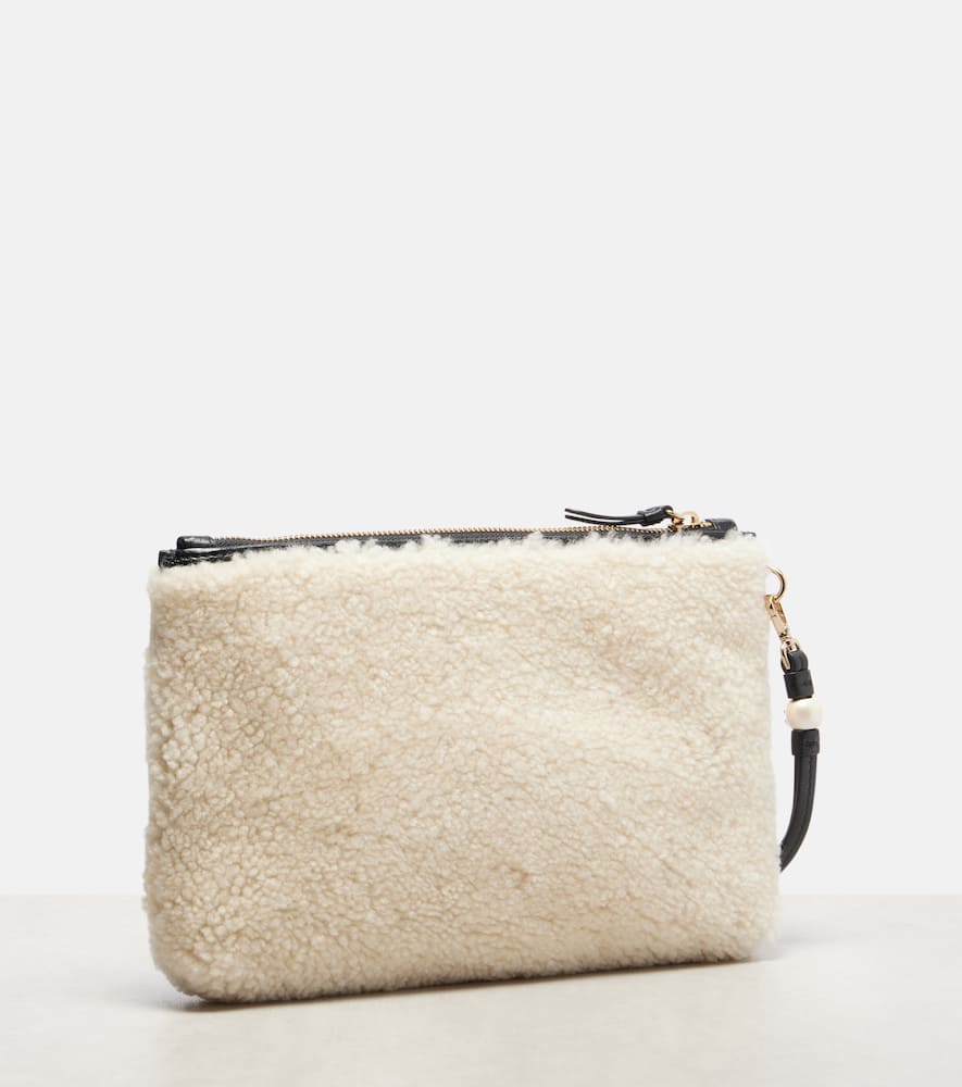 Jimmy Choo Logo Shearling Pouch With Strap In White