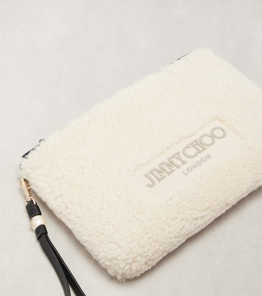 Jimmy Choo Logo Shearling Pouch With Strap In White