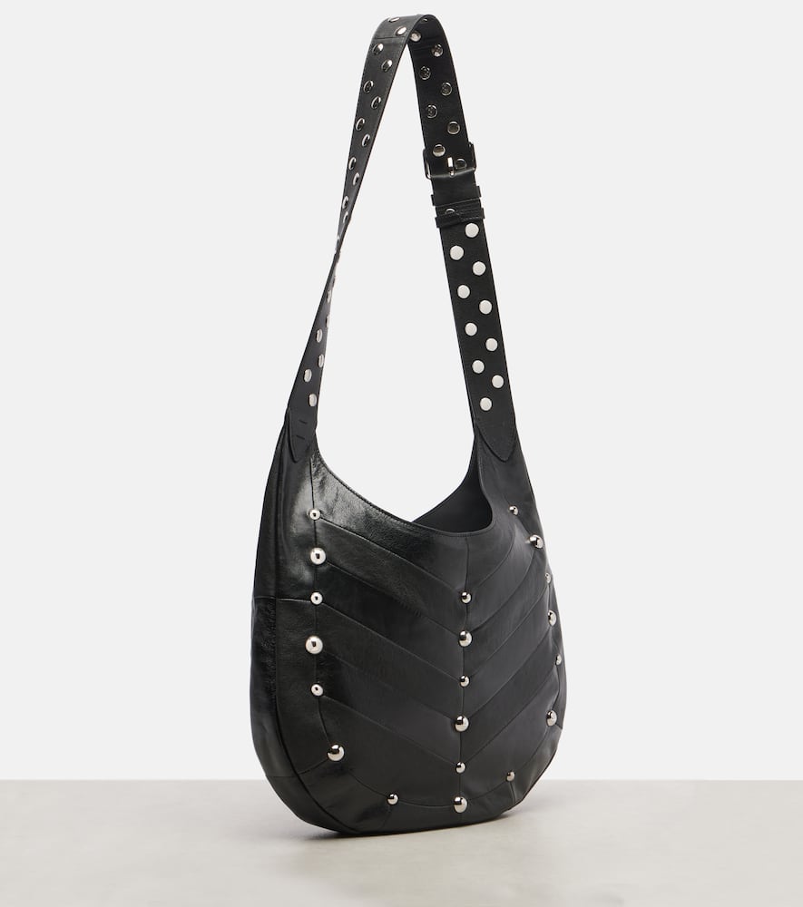 Valentino Garavani Hoboho Hobo Bag In Chevron-patterned Nappa Leather With Studs In Black