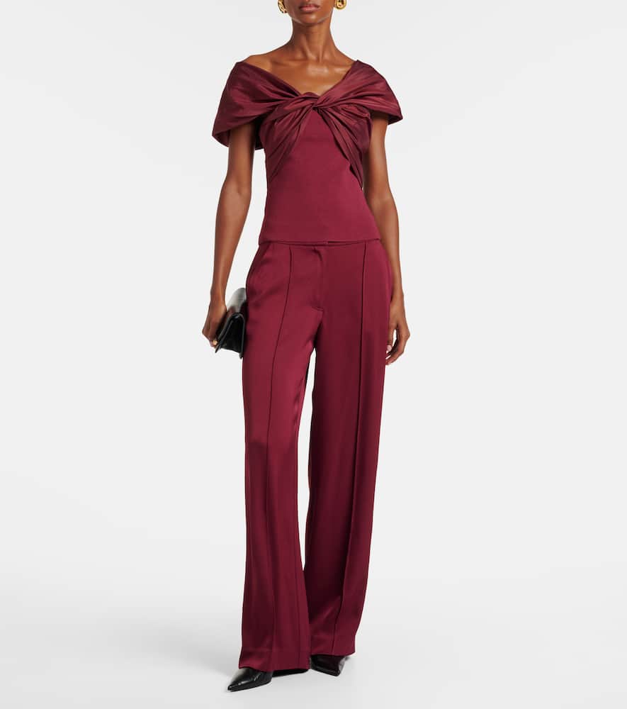 Simkhai Celiana Organza-trimmed Knitted Top In Burgundy