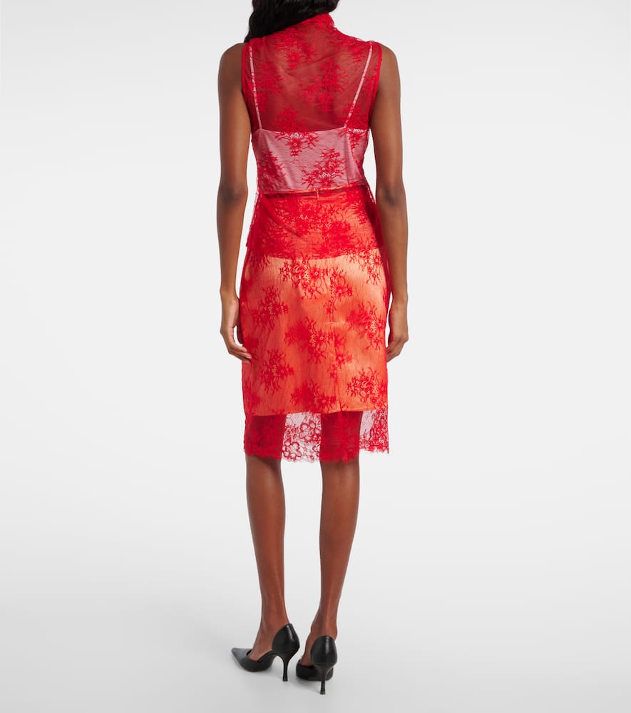 Jacques Wei Embroidered Leather-trimmed Lace Midi Skirt In Multi