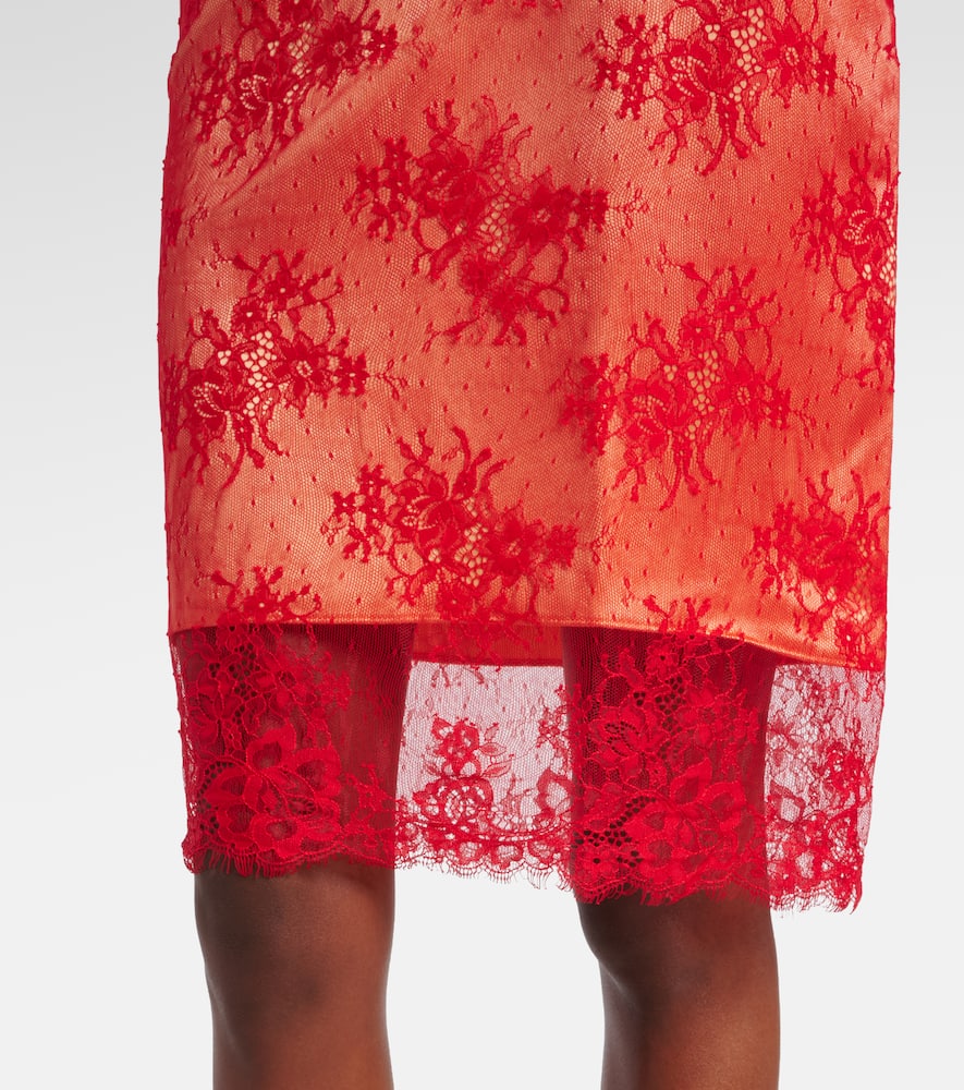 Jacques Wei Embroidered Leather-trimmed Lace Midi Skirt In Multi