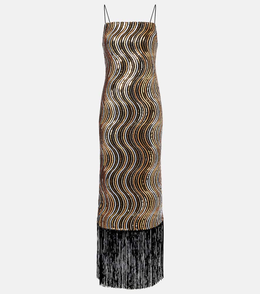 Taller Marmo Hemingway Disco Fringed Sequin-embellished Midi Dress In Gold