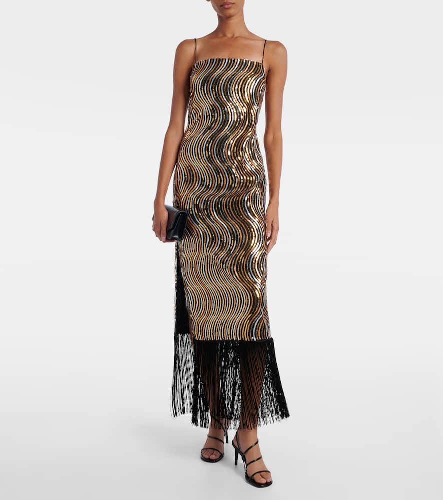 Taller Marmo Hemingway Disco Fringed Sequin-embellished Midi Dress In Gold