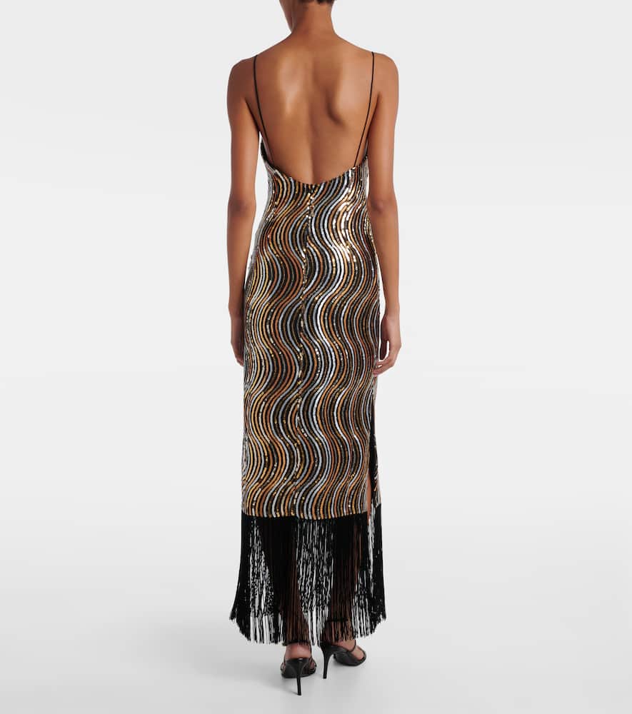 Taller Marmo Hemingway Disco Fringed Sequin-embellished Midi Dress In Gold