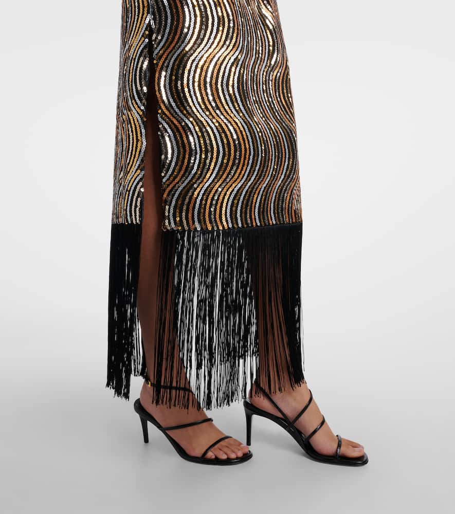 Taller Marmo Hemingway Disco Fringed Sequin-embellished Midi Dress In Gold