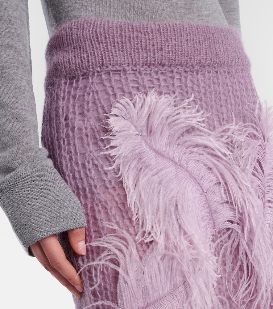  The Attico The Attico Feather-trimmed Knitted Midi Skirt 