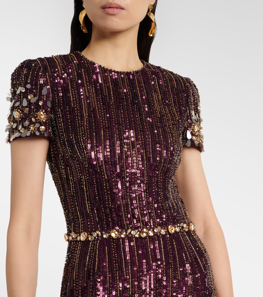 Jenny Packham Ninetta Sequined Gown In Purple