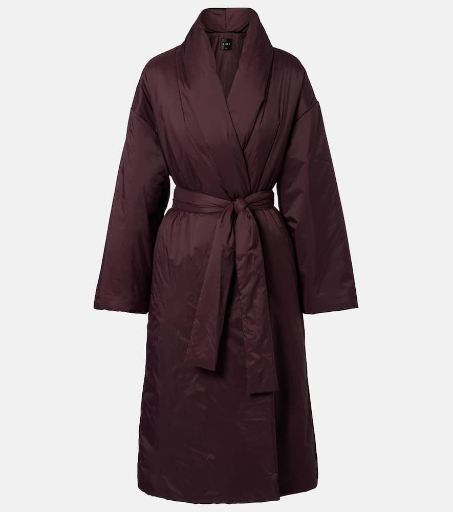 Leset Bo Belted Taffeta Puffer Coat In Burgundy