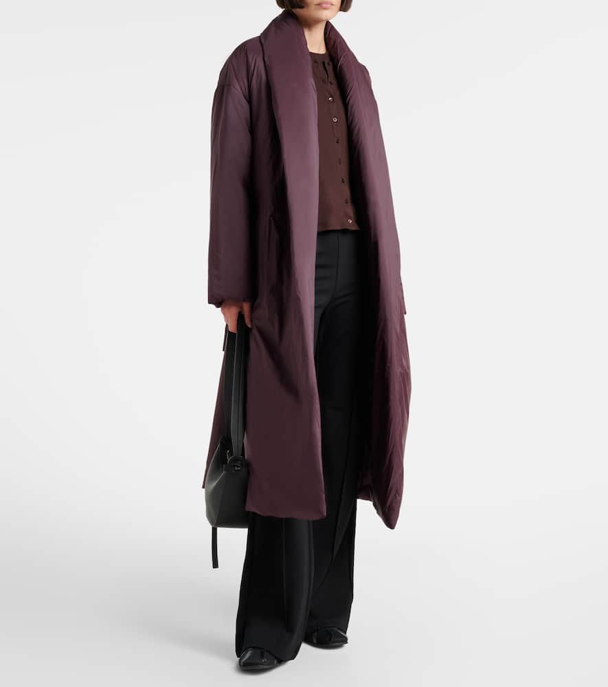 Leset Bo Belted Taffeta Puffer Coat In Burgundy