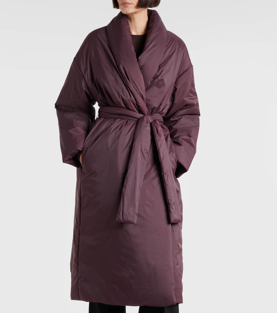 Leset Bo Belted Taffeta Puffer Coat In Burgundy