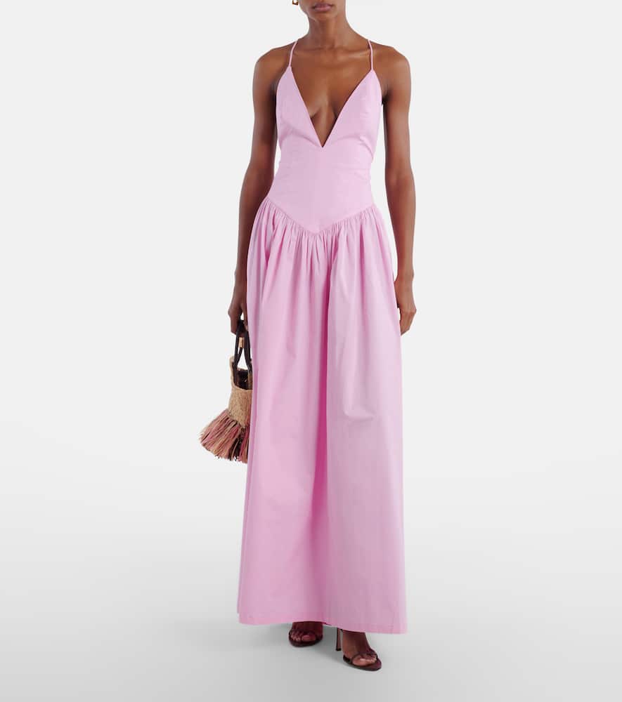 Adriana Degreas Open-back Cotton Maxi Dress In Pink